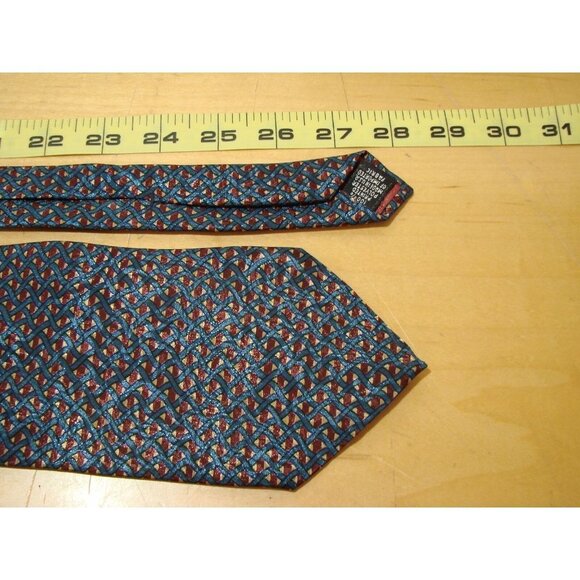 Vintage Christian Dior Monsieur Blue Burgundy Gold Neck Pointed Designer Tie - Picture 8 of 11